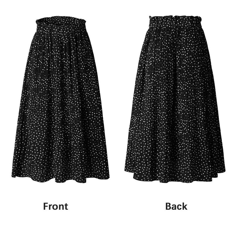 Exlura Womens High Waist Polka Dot Pleated Skirt Midi Swing Skirt with Pockets Black X-Large - Image 3